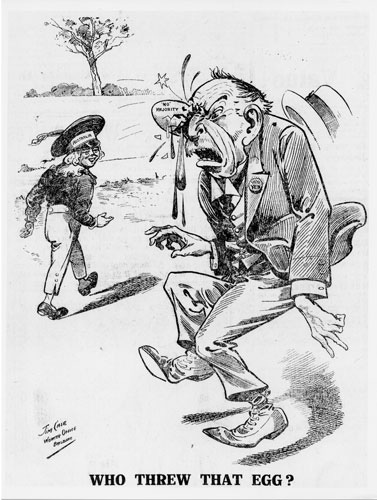 The Warwick egg incident satirical cartoon